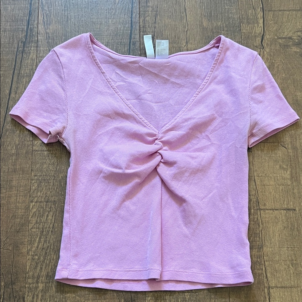 H&M Light Pink Ruched V-Neck Crop Top